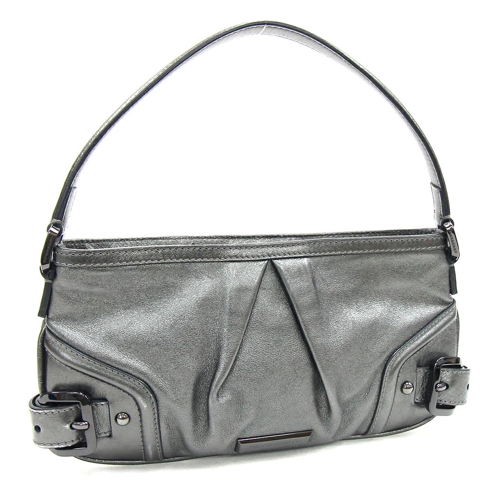 Burberry Hobo Bag Metallic Gray Leather Shoulder Gusset